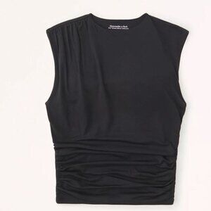 Draped Shell Top | Black Shirt | Abercrombie & Fitch